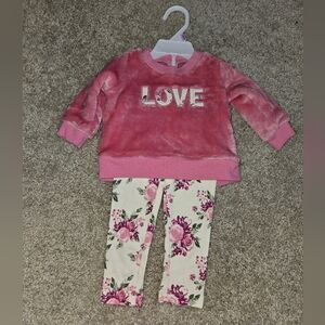 Baby Girl 9 Month Love Pink Sweatshirt Top & Pants Outfit